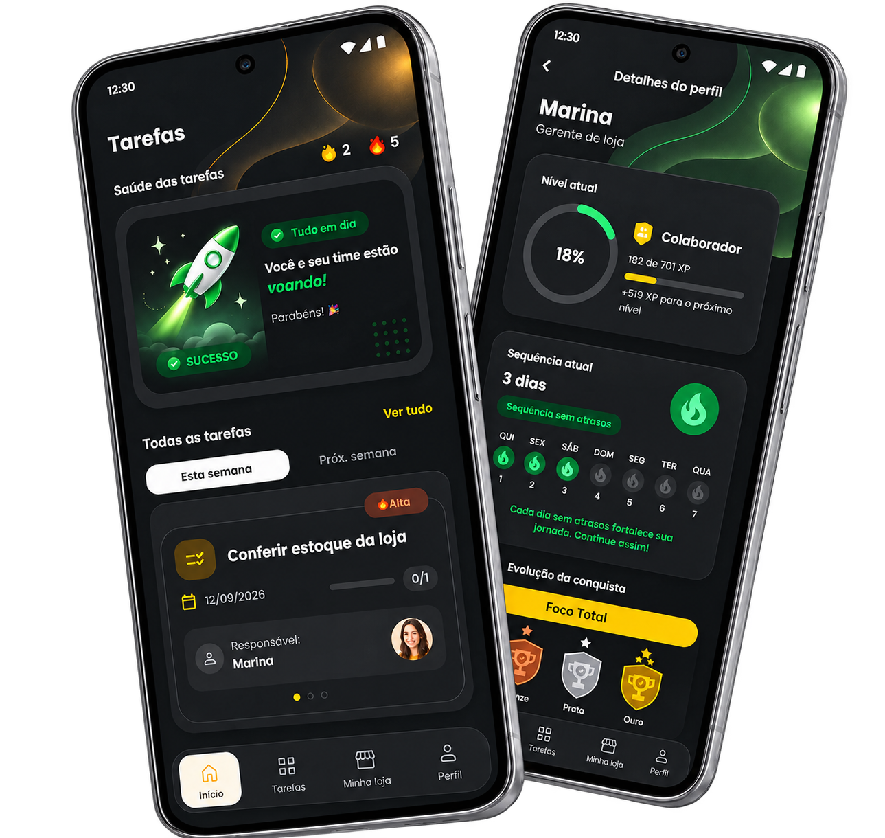 Telas de tarefas e conquistas do Connect